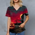 thumbnail image 5 of WTOBBY Women's Casual V-Neck Short Sleeve Halloween Printed Top with Double Front Pockets and Side Hem Slit, Perfect as a Caregiver Work Uniform or Everyday Fashion Shirt,Red M, 5 of 5