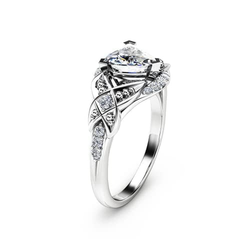 HeartsAndYou 1.6ct Trillion Cut Moissanite Engagement Ring for Women 18k White Gold Over Silver Antique Inspired Unique