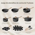 thumbnail image 2 of Juego De 17 Ollas Y Sartenes, Sartén antiadherente de mármol incluye cuchara y espátula, Juego de cocina para autocaravana sartén y Incluye sartén y olla para sopa, Uso En Cocina De Inducción（Negro）, 2 of 4