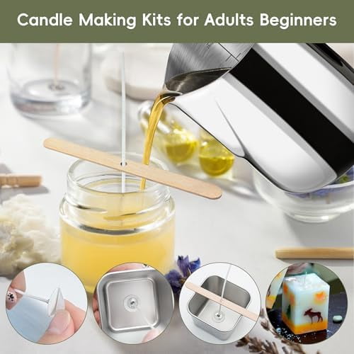 2025 New Candle Making Kit with Hot Plate, Candle Making Supplies with Wax Melting Pot, Stirring Spoon, Anti-Scalding Pad, Candle Wicks, Wooden Wick Holders, Candle Making Pouring Pot