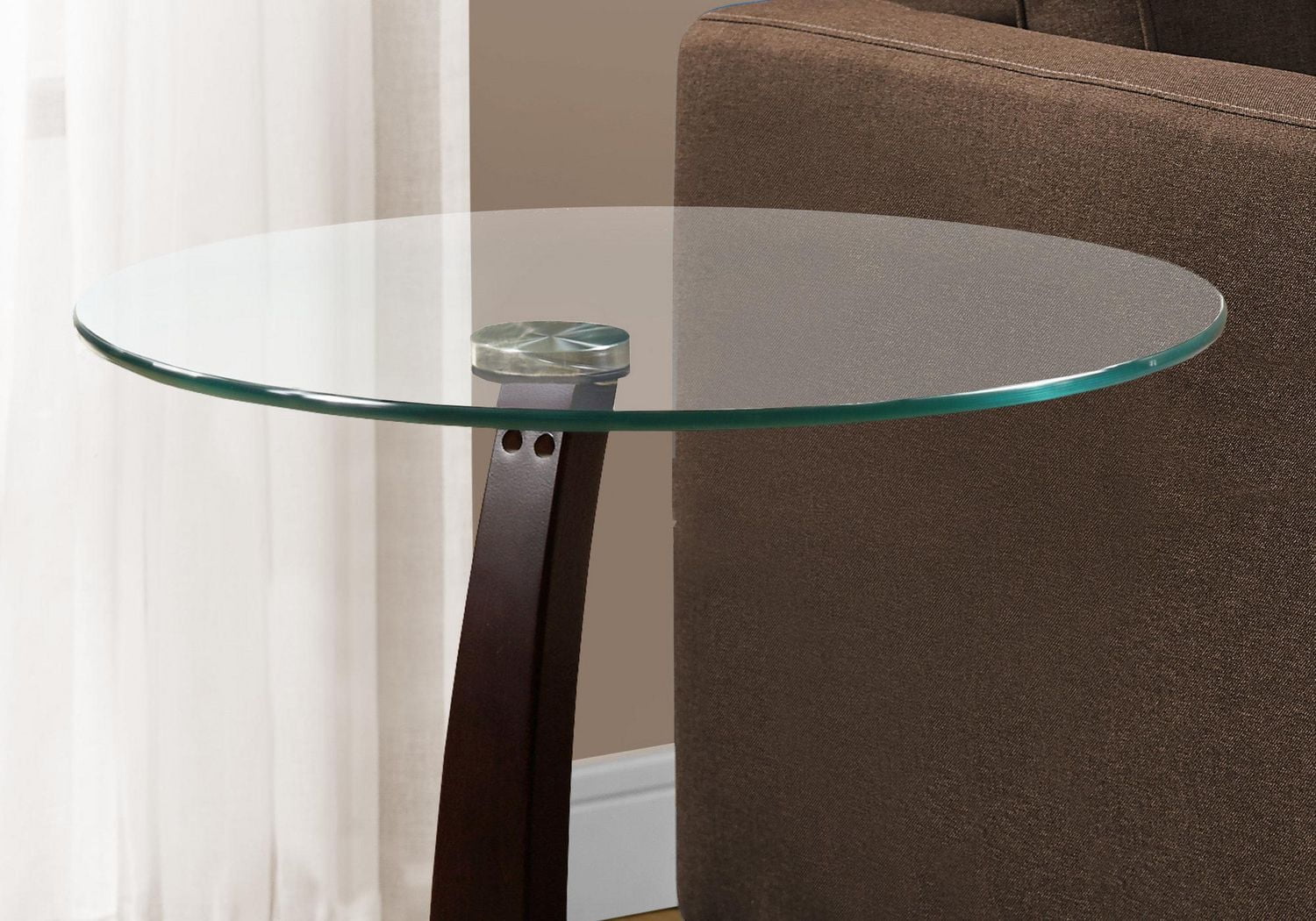 Monarch Specialties Accent Table, C-shaped, End, Side, Snack, Living Room, Bedroom, Laminate, Tempered Glass, Brown, Clear, Contemporary, Modern