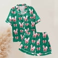 thumbnail image 5 of Women's Pajama Set Cute Heart Rabbit Short Sleeve Button-Up Shirt Pajama Shorts Set Dark Green XL, 5 of 5