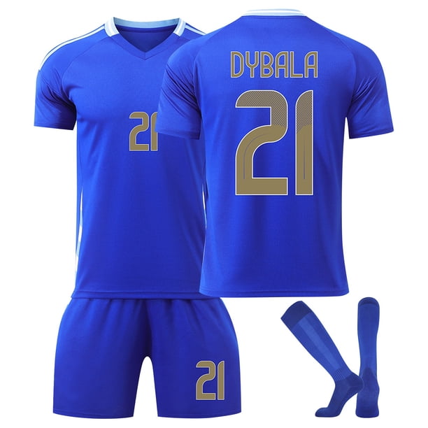 HIXOWIA 2425 argentino Camisetas de fútbol Conjuntos de tres piezas Campo visitante número 21 DYBALA Conjunto de camisetas, pantalones cortos y calcetines de fútbol Children's, 21/26