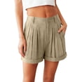 thumbnail image 3 of AHTJRT Women's Cotton Shorts Wide Leg Fold Hem Shorts with Pockets Loose Fit Stretch Summer Workout Running Shorts Khaki XL, 3 of 9