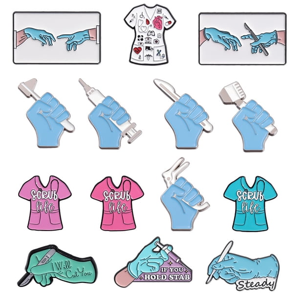 Juego de broches para blusas médicas para blusas, guantes azules, aleación