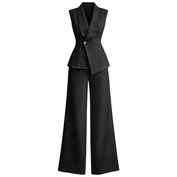 GILIGEGE Women 2 Piece Suit Set,Pant Suits for Women,Sleeveless Blazer Vest Wide Leg Pantsuit Sets,Two Piece Outfit Professional Office Work Pantsuits Set,Business Casual Blazer Sets Black L