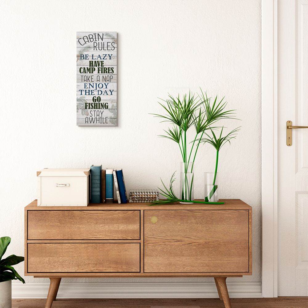 Stupell Industries Cabin Rules Country Landscape Wood Textured Word Design Canvas Wall Art by Ann Bailey