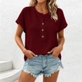 thumbnail image 3 of GERsome T-Shirts for Women Short Sleeve Waffle Knit Button Down Crew Neck Casual Business Work Shirts, 3 of 8