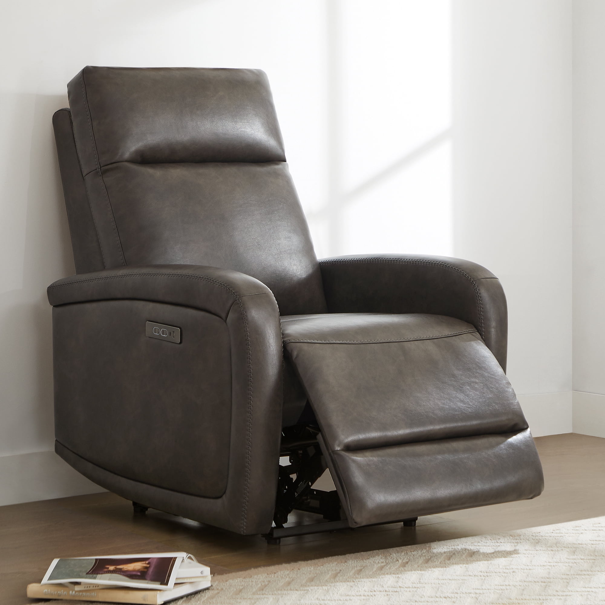 CHITA Electric Power Recliner, Zero Wall Hugger Recliners RV Recliners for Small Space Living Room, Faux Leather Single Sofa Chair with Adjustable Headrest USB&Type-C Charge, Chocolate Brown