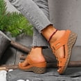 thumbnail image 4 of Women's Wedge Sandals Open Toe Slip On Wide Width Slides Breathable Non Slip Summer Walking Wedges Slippers Orange Size 6, 4 of 9