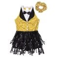 thumbnail image 5 of Doomiva Kids Girls Sequins Tassel Jazz Hip Hop Latin Samba Salsa Rumba Ballet Leotard Dance Dress with Hair Band Set Yellow 14, 5 of 7