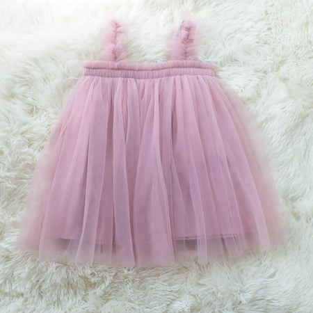 

kpoplk Baby Dresses Kids Baby Girls Layered Sleeveless Tulle Tutu Dress For Toddler Princess Suspenders Solid Girls Dresses(Purple)