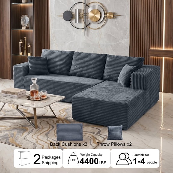 Actoroom 106" Convertible Sectional Sofa, L-Shaped Modular Cloud Couch with Chaise,Oversized Boneless Couch for Living Room,Gray