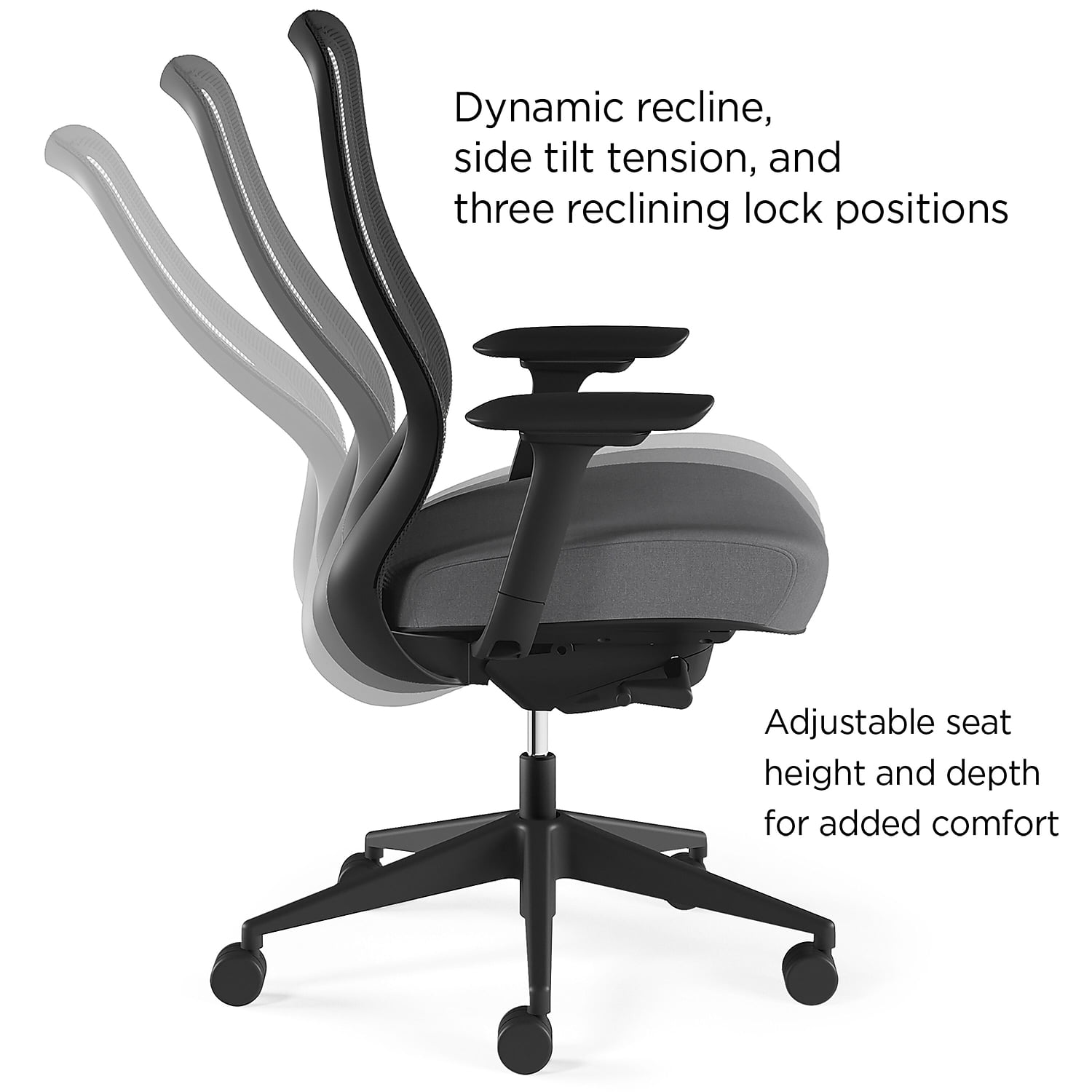 Staples Union & Scale Workplace2.0 Ergonomic Ayalon Mesh Back Fabric Task Chair Black/Gray (UN59409)