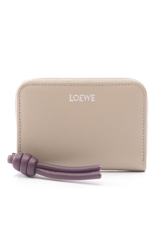 Pre-Owned Loewe LOEWE Zip Coin Purse Wallet - Leather, Women's, Beige (CEM1ZCPX02)