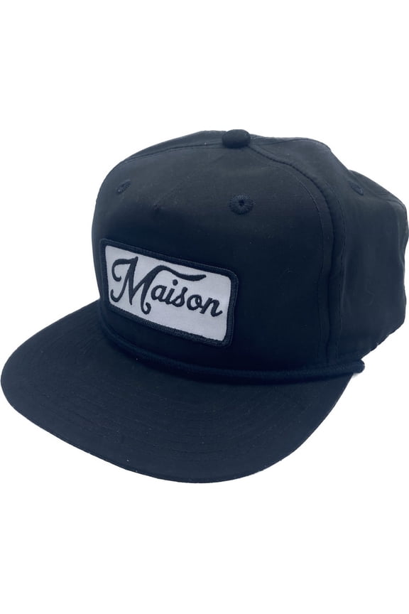 Maison  Snapback Trucker Surf Hat.  Black With White Custom Embroidered Patch.  Dad Soft Style Unisex, One Size Fits All Lifestyle Hat