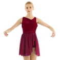 thumbnail image 2 of Hansber Womens Ballet Gymnastics Dress Cut Out Asymmetric Chiffon Stretchy Lyrical Dancewear A Wine Red S, 2 of 7