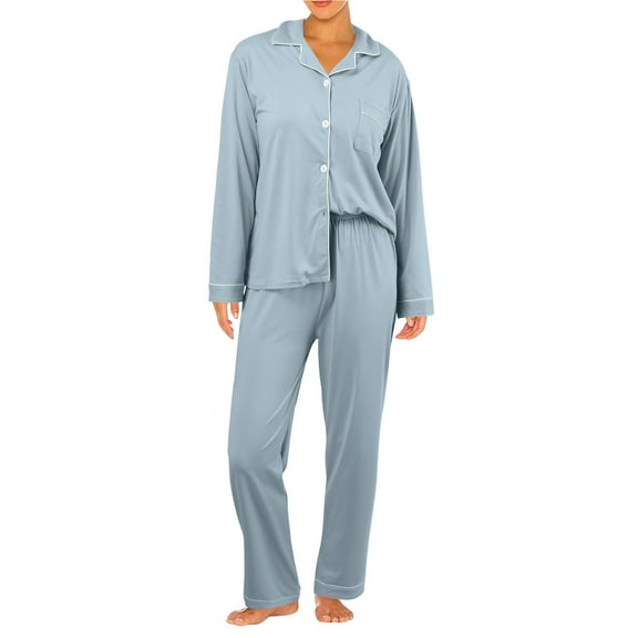 Womens Pajama Sets Solid Color Long Sleeve Two Piece Pajama Casual Sets Womens Summer Pjs