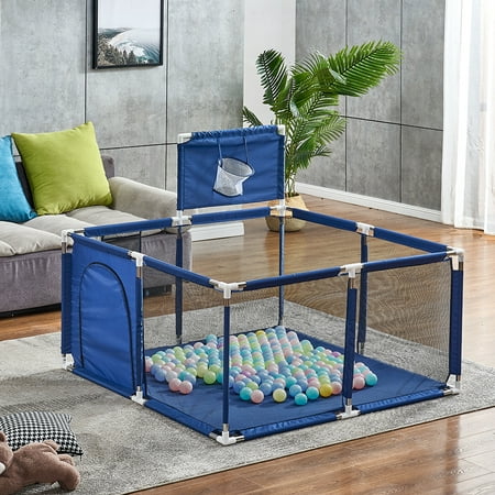 Reed Royal Large Baby Playpen (50x50x26inch), Packable & Portable Play Pens for Babies and Toddlers, Baby Play Yards with Basketball Hoop, Kids Indoor & Outdoor Activity Center, Baby Fence with Breathable Mesh
