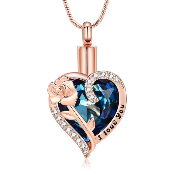 Crystal Cremation Jewelry for Ashes Rose Flower Urn Necklace for Ashes Women Heart Ashes Pendant Necklaces for Human / Pet