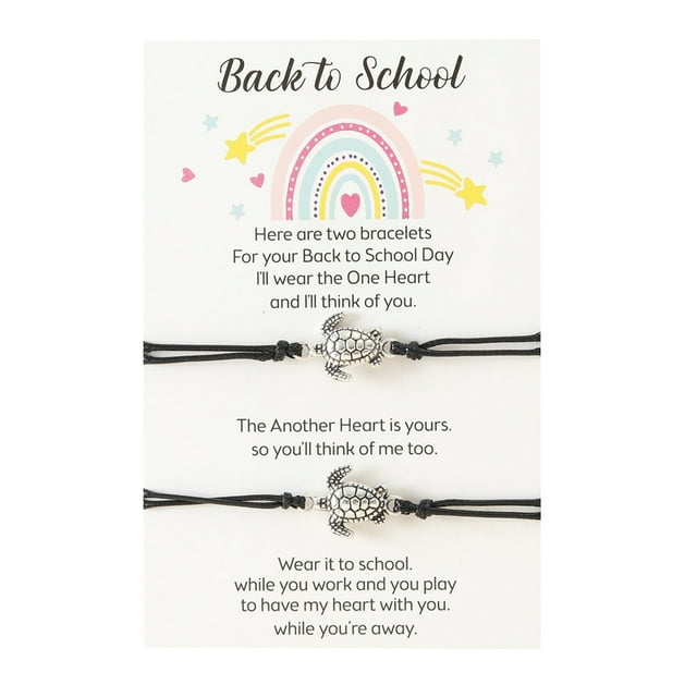 SIfdSeng 2Pcs Turtle Bracelet Back to School Gift Bracelet Plus Card Back to School Gifts Bracelet Set for 2 First Day of School Bracelet Mommy and Me Bracelets for Mother Silver Bracelet Charms