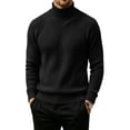 thumbnail image 2 of Men's Turtleneck Sweater Solid Color Knitted Pullover Casual Basic Long Sleeve Tops,Soft, Warm,Stretchy,Work or Outdoor Fall Winter Clothes Black M, 2 of 5