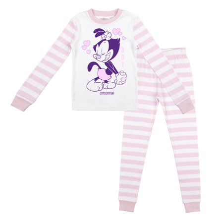 

Animaniacs Dot and Hearts with Pink and White Stripe Pattern Youth Girl s Long Sleeve Pajama Set-4