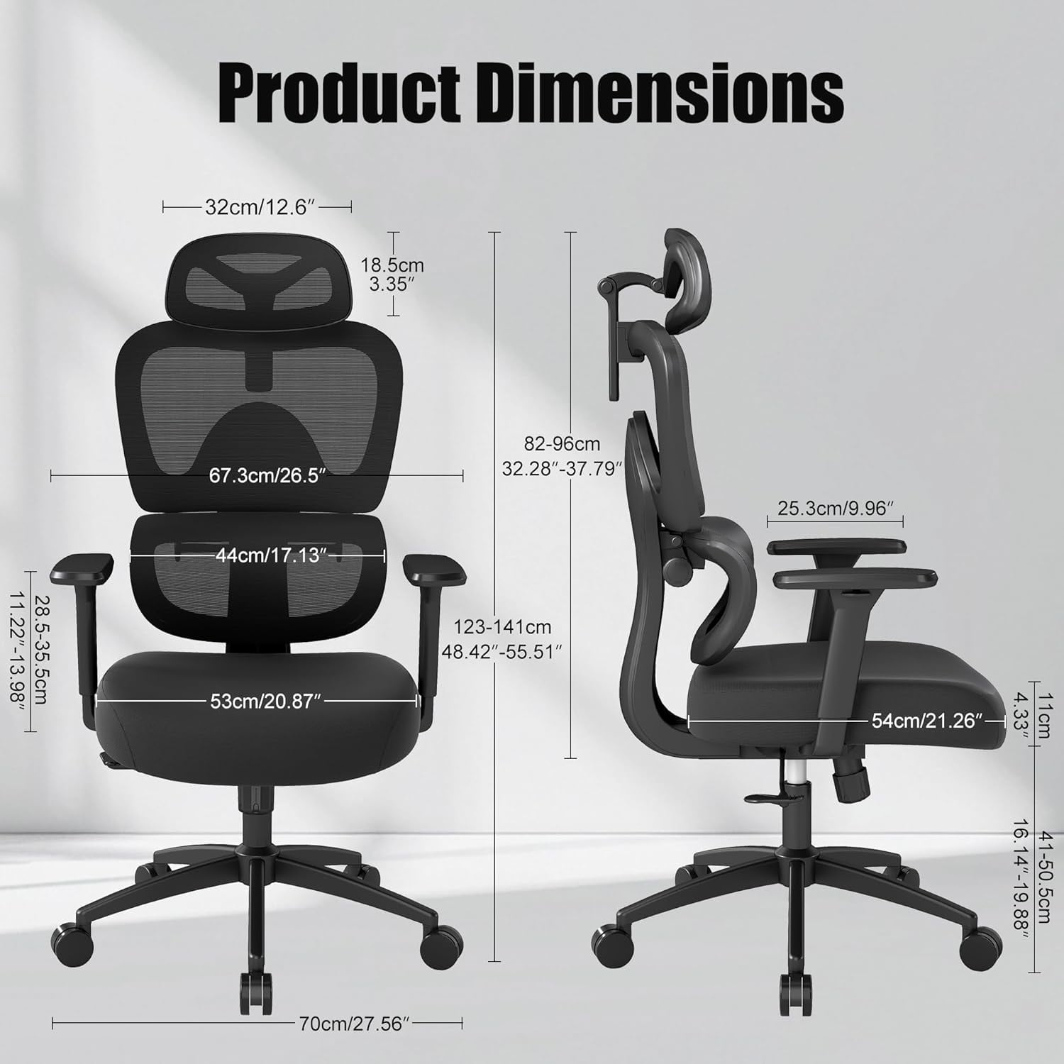 Ergonomic Office Chair High Back Adjustable Computer Desk Chair with Lumbar Support 500LB, Black