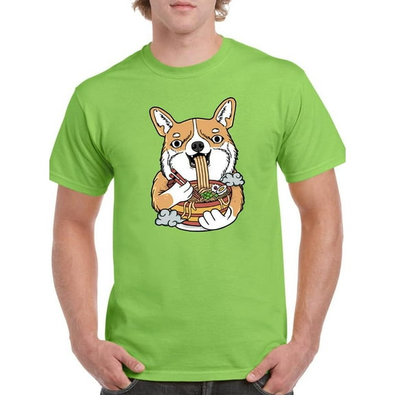Corgi Eating Ramen T-Shirt Men -Image by Shutterstock, Male Medium