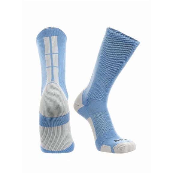 TCK Baseline Crew Athletic Socks for Basketball, Football & Sports - Large, Columbia Blue/White