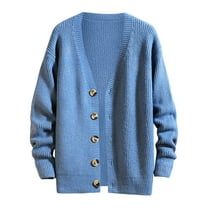 Mens Sweater Coat Tops Fashion Deep V Neck Button Keep Knit Knit Mens Warm Clothes,Blue,2XL