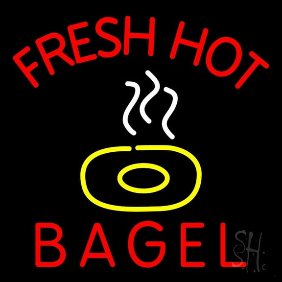 Fresh Hot Bagels LED Neon Sign 24 x 24 - inches, Black Square Cut Acrylic Backing, with Dimmer - Bright and Premium built indoor LED Neon Sign for restaurant window and interior decor.