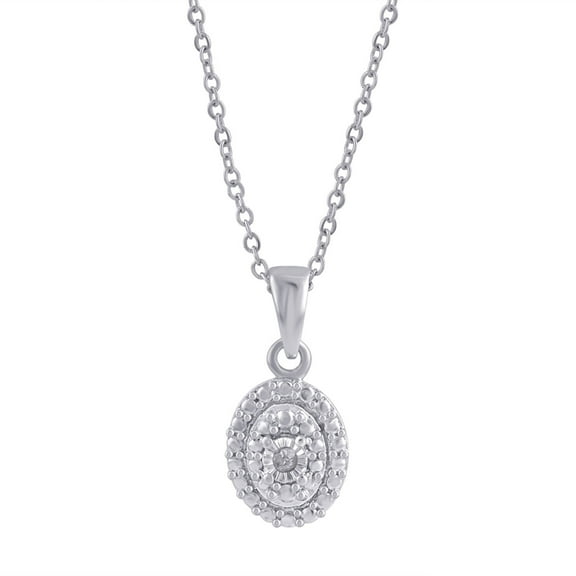 Diamond Accent Silver-Tone Oval-Shape Halo Frame Pendant, 18" Chain