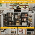 thumbnail image 2 of 51.5'' Rolling Kitchen Island with Storage Cabinet & Drawers, Drop Leaf Kitchen Cart, Farmhouse Portable Mobile Islands on Wheels, Large Butcher Block Table with Tower/ Spice and Wine Rack, White, 2 of 9