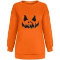 thumbnail image 3 of Sweatshirts Visage de Citrouille d'Halloween pour Femmes Manches Longues Surdimensionnées Col Rond Orange Pull Tops, 3 of 7