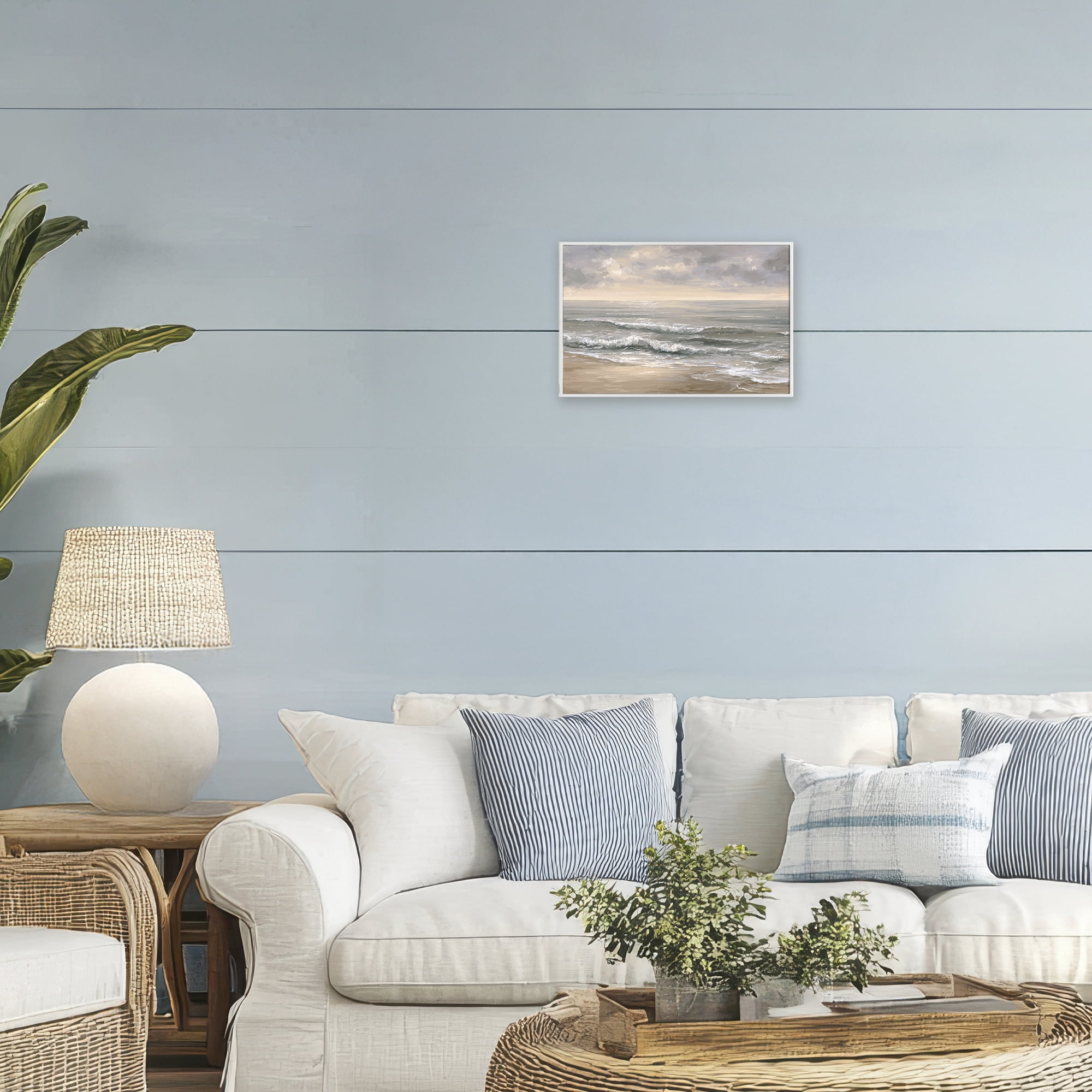 Stupell Industries Soft Rolling Beach Waves White Framed Giclee Art, design by Jacky Ngan