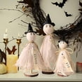 thumbnail image 3 of 3-Piece White Primitive Halloween Ghost Decor Set, Vintage Standing Ghosts on Wooden Base with Witch Hats, Spooky Indoor Table Centerpiece & Mantel Decoration, 3 of 9