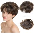 thumbnail image 1 of Yanonmyfd Short Hair Topper for Women Boost Volume,Clip in Textured Wavy Topper Hairpiece Synthetic Fibers with Breathable Rose Base 6.5x6.5 Inch T4-88# Salt-and-Pepper Gray Wiglet Hairpice for Mom, 1 of 14