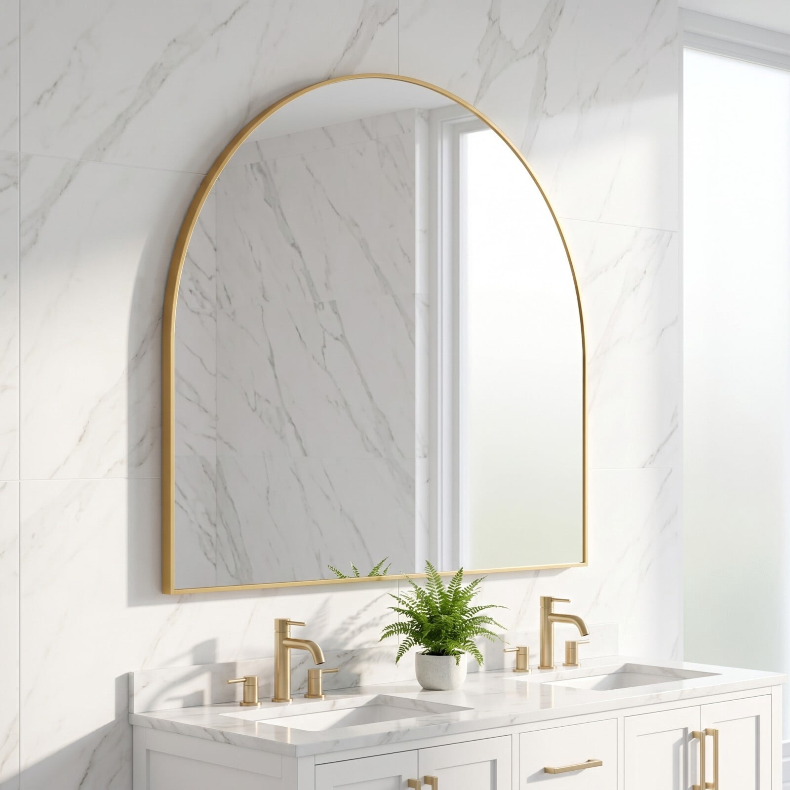 Easy4Home 34"x32"Arched Bathroom Mirror Decor Vanity Mirror Wall Mounted,Gold