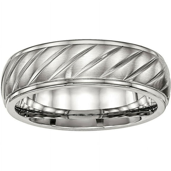 Stainless Steel Brushed and Polished Grooved Ring