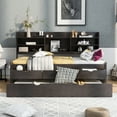 thumbnail image 2 of Euroco Wood Twin Size Daybed with Shelf, Wood Captain Bed with Drawers and Trundle Kids Teens, Antique Gray, 2 of 14