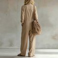 thumbnail image 2 of Morttic Women's Lapel Long Sleeve Button Front Loose Wide Leg Overall Jumpsuit – Pockets Fashion Vacation Outdoor Long Pant Khaki，S, 2 of 3