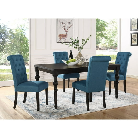 Newboti Furniture Leviton Urban Style Wood Dark Wash Turned-Leg Dining Set: Table and 4 Chairs, Blue 75497
