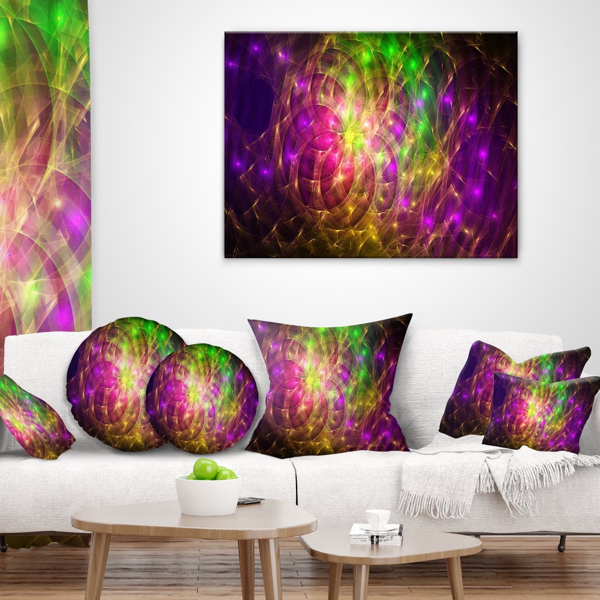 Designart Purple Green Symphony of Colors - Abstract Throw Pillow - 18x18