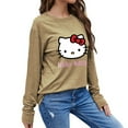 thumbnail image 2 of Hello Kitty Long Sleeve Shirts for Women Casual Crew Neck Basic Fall Tops Loose Fit Comfy Khaki 25Inch, 2 of 5