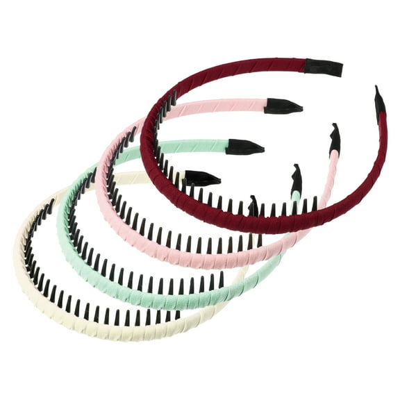 4Pcs Teeth Comb Headbands for Women Non-Slip Head Bands Ladies Hair Hoop Wine Red Beige Pink Blue