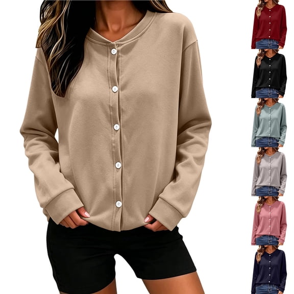 Bovxnpu Women's Pajama Tops Cardigan Button Long Sleeve Fleece Jacket Plus Sleepwear