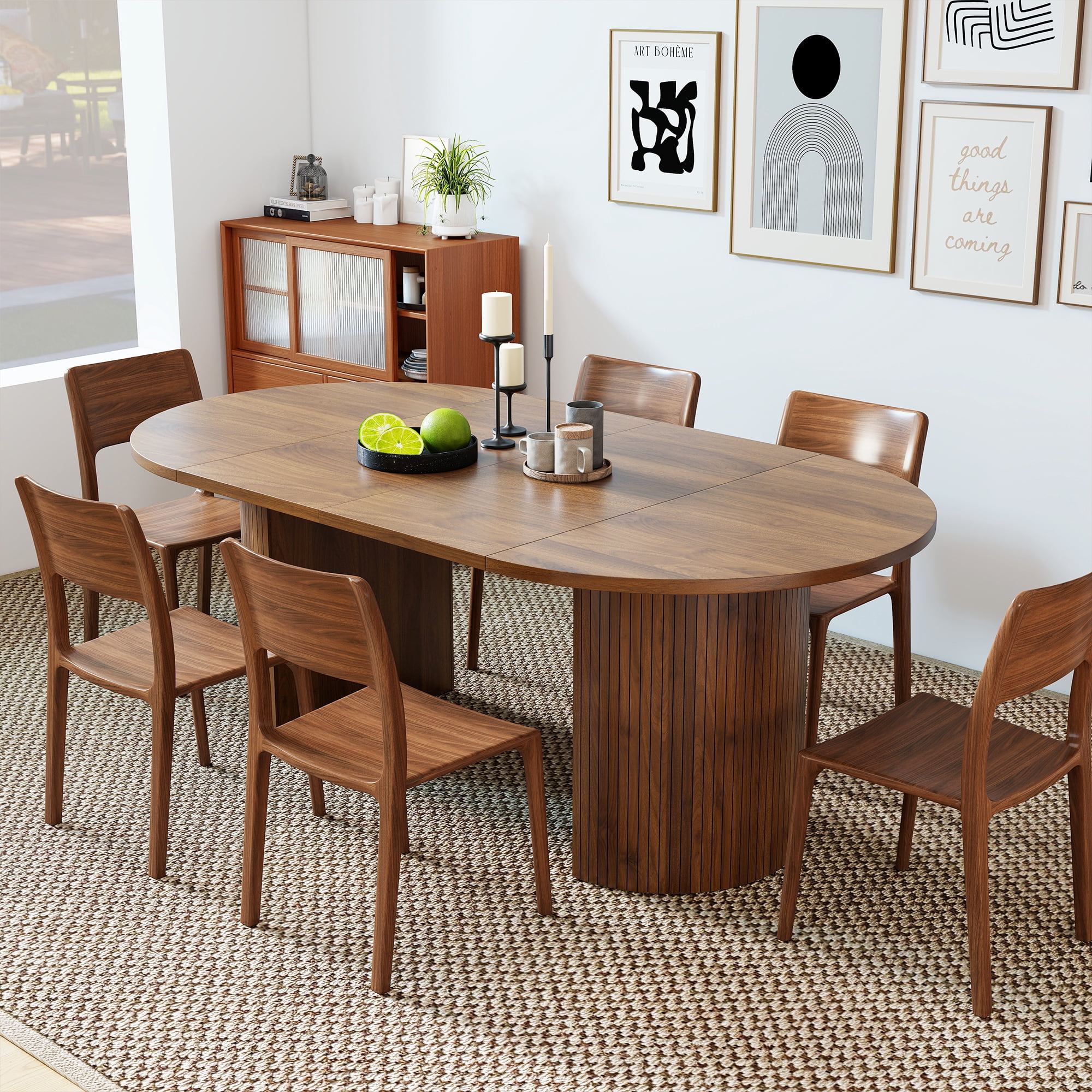 Diubas 43.3''-94.6'' Extendable Dining Table for 4-10, Round Expandable Kitchen Table with Dual Side Storage Shelves, Modern Farmhouse Oval Dinner Tables for Dining Room Kitchen Living Room(Walnut)