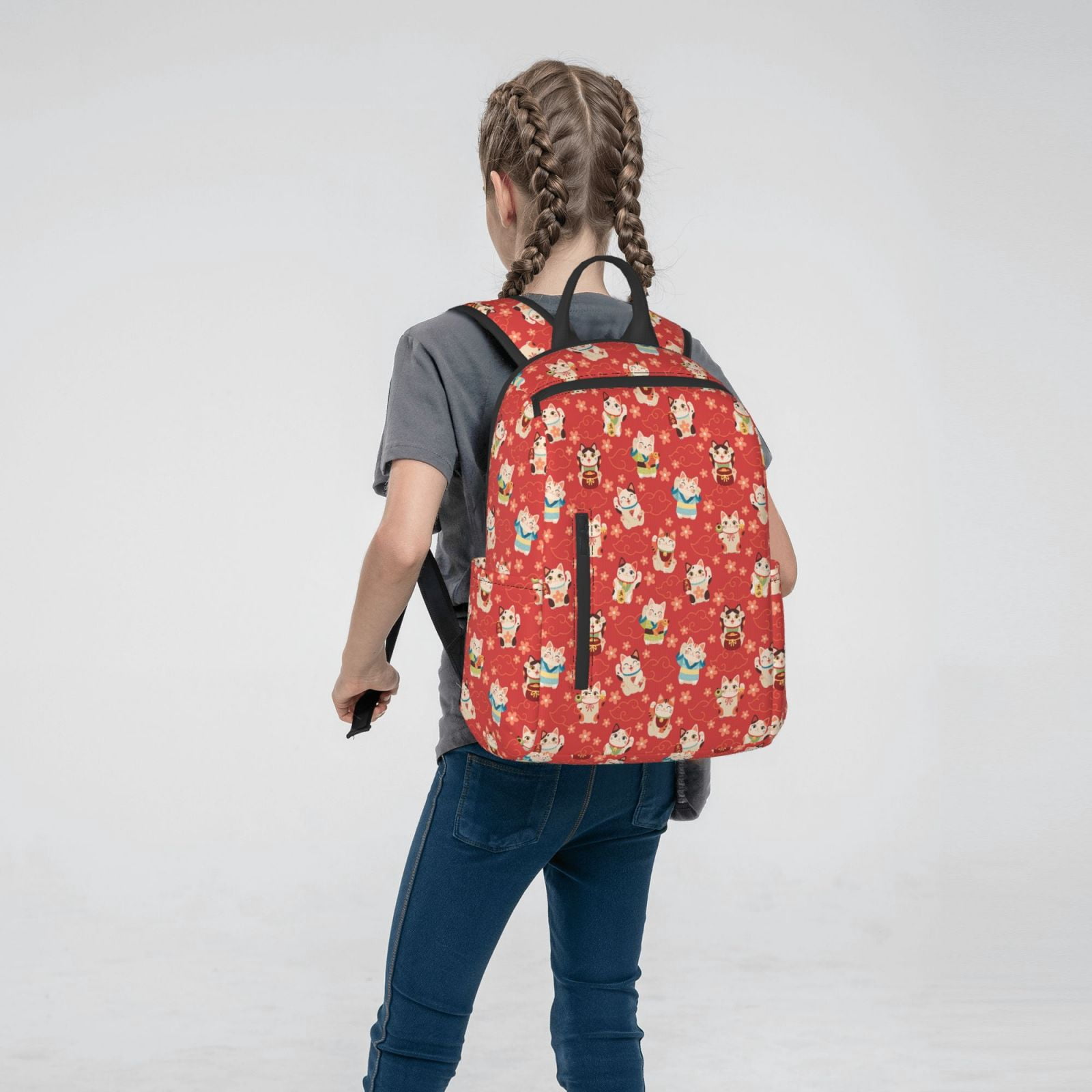 Defioc Japanese Maneki Cats Pattern Travel Laptop Backpack,Lightweight Backpack Travel Hiking Daypack Backpack Work Bag for Men Women