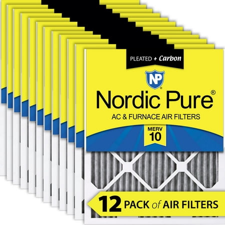 

12x25x1 (11_3/4x24_3/4) Furnace Air Filters MERV 10 Pleated Plus Carbon 12 Pack
